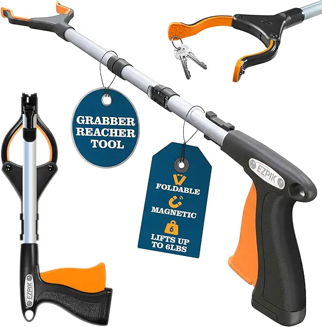 Foldable Reacher Grabber — local reference photo in HandTherapy.app catalog (education; not retailer packaging)